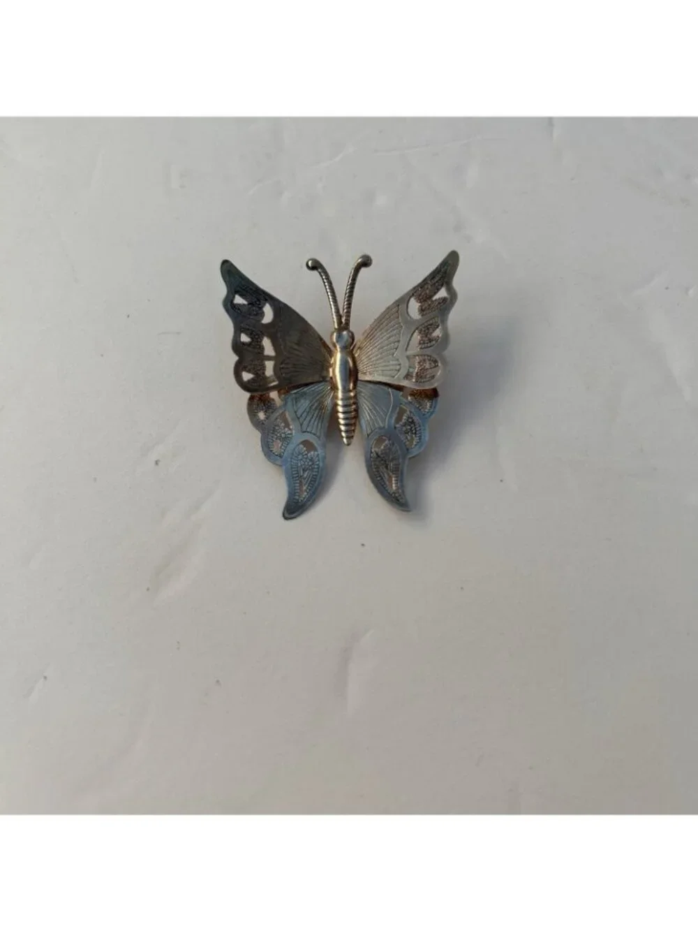 Vintage Silverplated Ornate Filligree Butterfly Brooch Pin Boho Fairy Magical